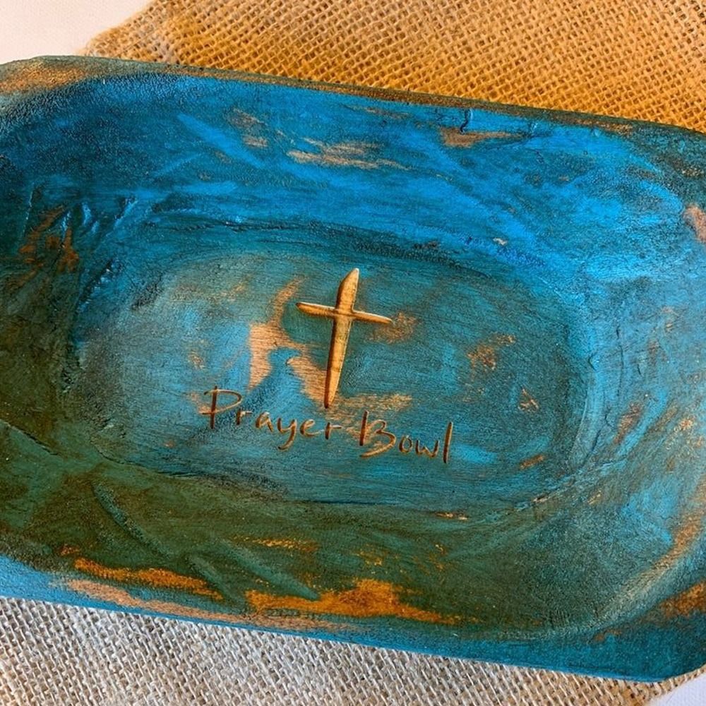 Prayer Bowl good Dough Bowl Cross religious gifts farmhouse rustic.