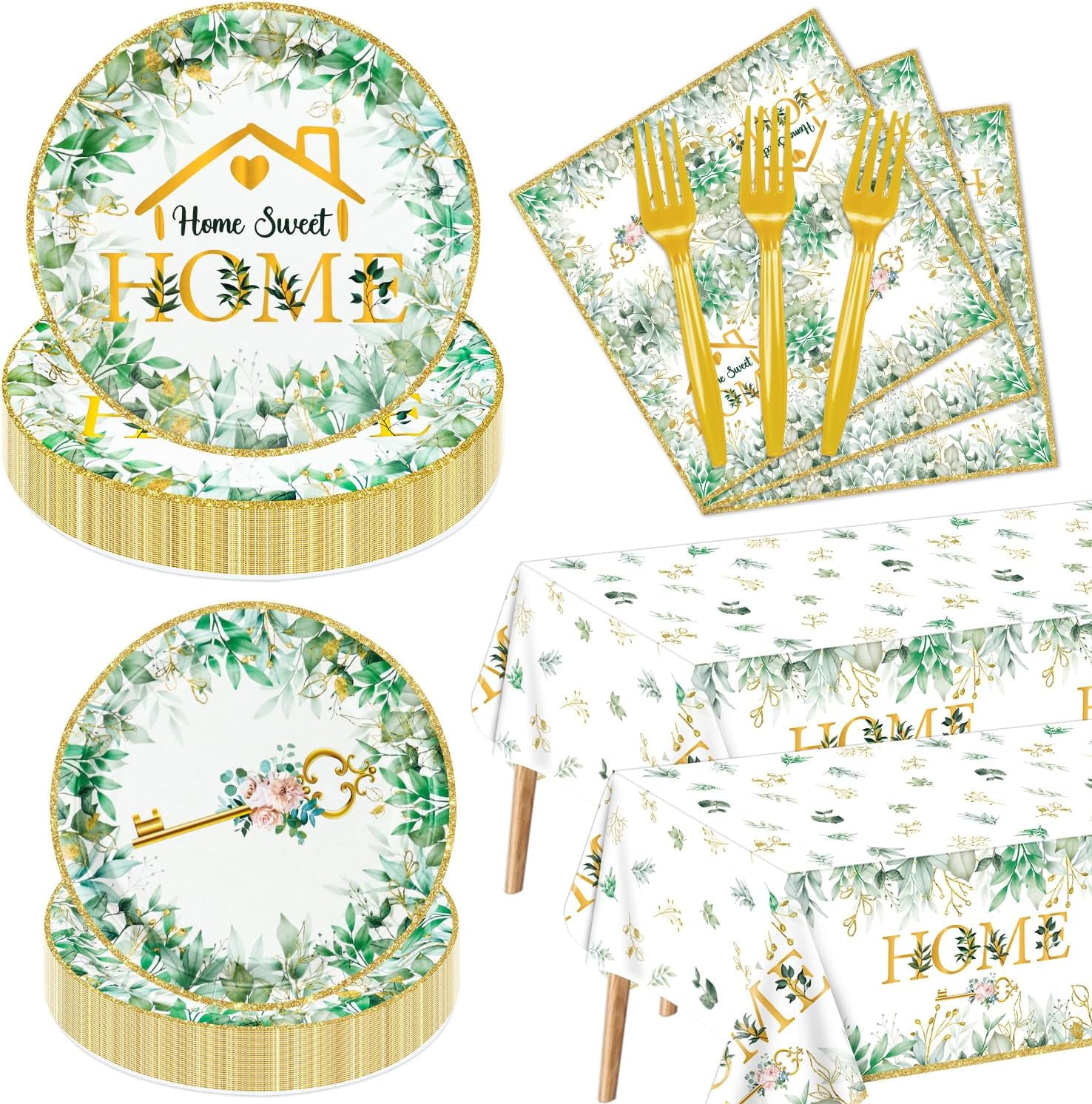 Housewarming Party Decorations - 162pcs Home Sweet Home Party Tableware Set, House Warming Tablecloth, Housewarming Key Plates and Napkins for Welcome Home New Home Wedding Decoration, Serve 40