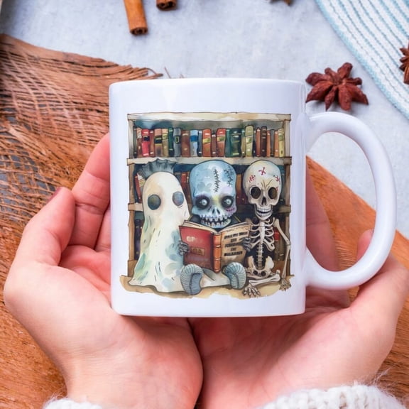 Housewarming Party Gift Ghost Mug New Home Presen Ghostly Bookish Sister Gift Gif Halloween Book Lover Coffee Cup oz.
