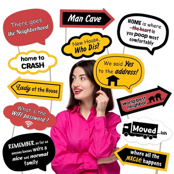 Housewarming Party Photo Booth Props Set New Home Decorations for Moving Celebrations & Realtor Events (12 pcs)