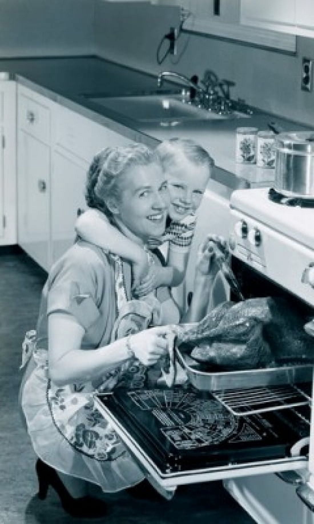 Housewife with toddler baking turkey Canvas Art - (24 x 36)