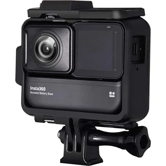 Housing Case for Insta360 ONE R / ONE RS Boosted Battery Frame, Protective Shell Cage Mount Bracket Accessories with Hot Shoe (Black)