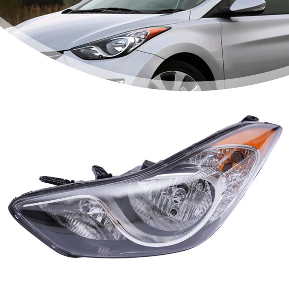 Housing Headlight Headlamp Driver Left Side Fits 2011 2012 2013 Elantra 92101-3Y000 Sedan 4Door Black Halogen Headlights Lamp Replacement