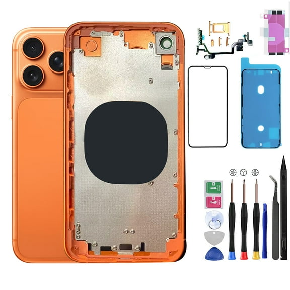 Housing for iPhone XR to iPhone 17 Pro Conversion Rear Cover Assembly Replacement Kit with Full Repair Parts and Tool Set(Orange)