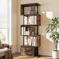 thumbnail image 1 of Housolution 6 Tier Geometric Bookshelf, S-Shaped Freestanding Open Display Bookcase, Corner Room Divider Storage Shelf for Living Room Bedroom Home Office, Brown, 1 of 9