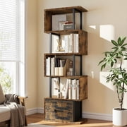 Housolution 6 Tier Geometric Bookshelf, S-Shaped Freestanding Open Display Bookcase, Corner Room Divider Storage Shelf for Living Room Bedroom Home Office, Brow