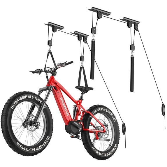 Housolution Bike Hoist, 2 Pack Hoist Pulley System with 88Lbs, Fit 10-16Feet High Ceilings, Heavy-Duty Overhead Ceiling Storage System for Road, MTB, Fat Tire, Ebike Hanger, Ladders, Snowboard