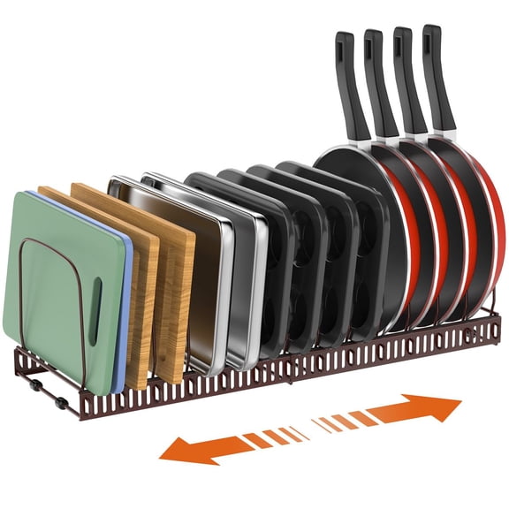 Housolution Cutting Board Organizer Rack, Expandable Baking Tray and Cookie Sheet Organizer with 14 Adjustable Dividers, Pot and Pan Organizer Rack for Cabinet, Bronze