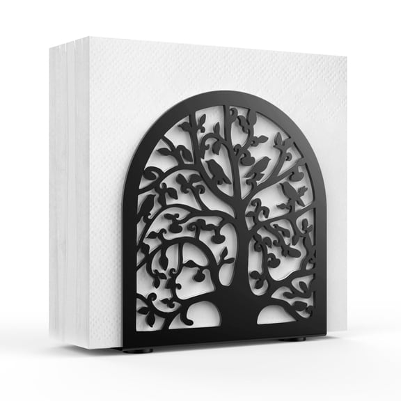 Housolution Napkin Holder for Table, Freestanding Metal Tissue Dispenser, Tree & Bird Design Standing Paper Napkin Storage for Kitchen Dining Table Decor, Black
