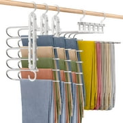 Housolution Pants Hangers Space Saving,5 Tier Multifunctional Non-Slip Hangers for Pants Closet Organizers,4 Pack