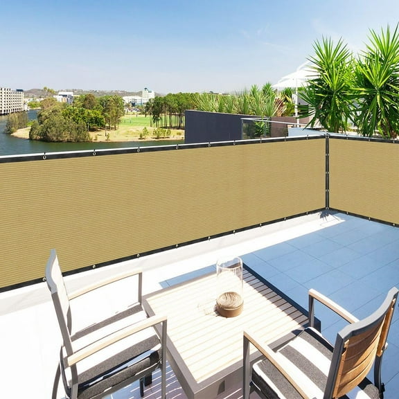 Houssity Beige 2' x 19' Balcony Deck Fence Privacy Screen Cover Panel Shade Cloth Fabric for Chain Fence Patio Pool Railing Driveway Walkway Porch Playground Dog Kennel Residence Use