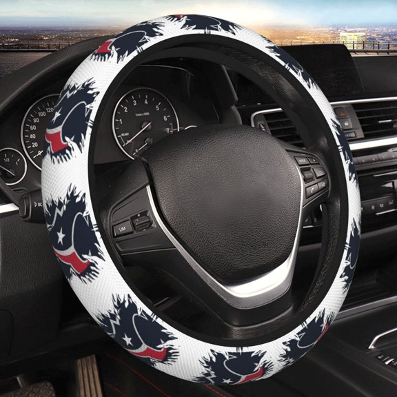 Houston (3) Thickened Car Steering Wheel Cover 2-Layers Non-Slip Elastic Handle Covers Universal Interior Accesories 15 Inch Fit Most Car,SUV,ATV,Truck Gift for Football Team Game Fans