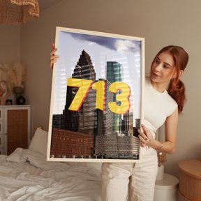 Houston 713 Area Code Poster Photo Print - Bold Retro Home Decor Office Wall Art Living Room Decor, Paper Poster Only