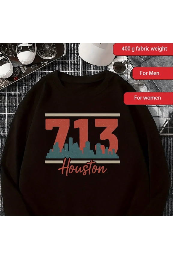 Houston 713 Area Code Swea Vintage CitkY1Line Graphic Pullover Crewneck Sweater For Wo Youth 0001