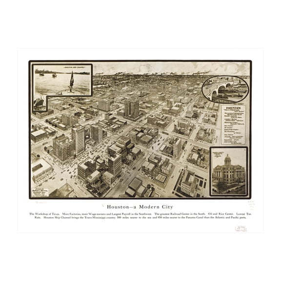 Houston Art, 1912 Vintage Map of Houston Texas, TX History Wall Decor Gift, Old Houston Map - 36" x 24" Unframed Print