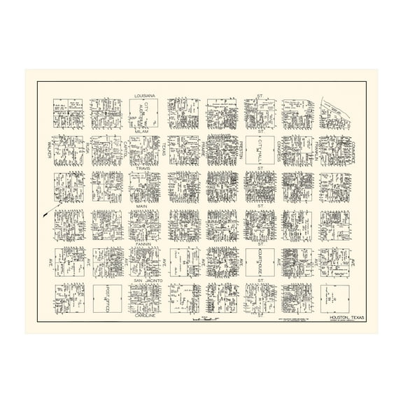 Houston Art, 1929 Vintage Map of Downtown Houston Texas, TX History Wall Decor Gift, Old Houston Map - 24" x 18" Unframed Print