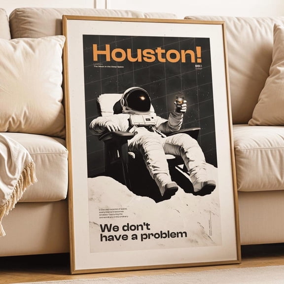 Houston Astronaut Poster - Relaxing Space Explorer Art Print - Retro Sci-Fi Wall Decor - Moon-Themed Modern Space Artwork UNFRAMED PAPER POSTER, Home Decor, Vintage Gift, Living Room Dercor
