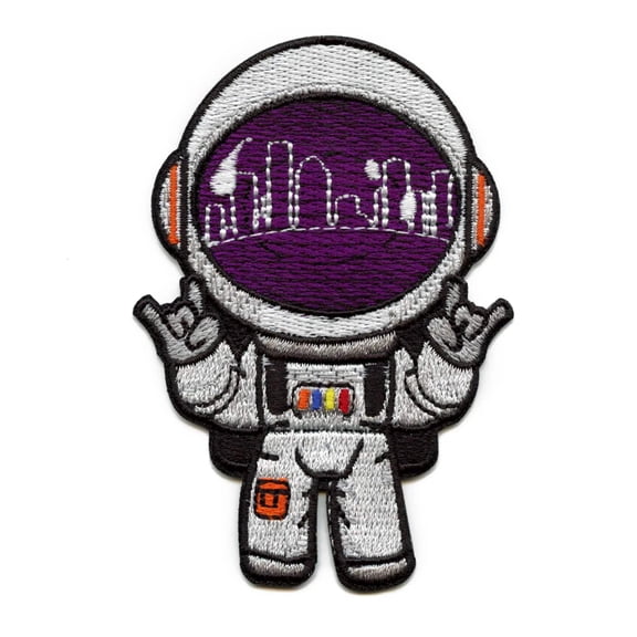Houston Astronaut Skyline Helmet Patch Purple City View Embroidered Iron On Moon Man
