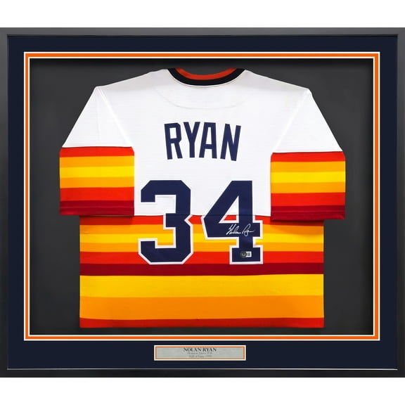 Houston Astros Nolan Ryan Autographed Framed White Nike Cooperstown Auth Collection Jersey Beckett BAS QR 241398