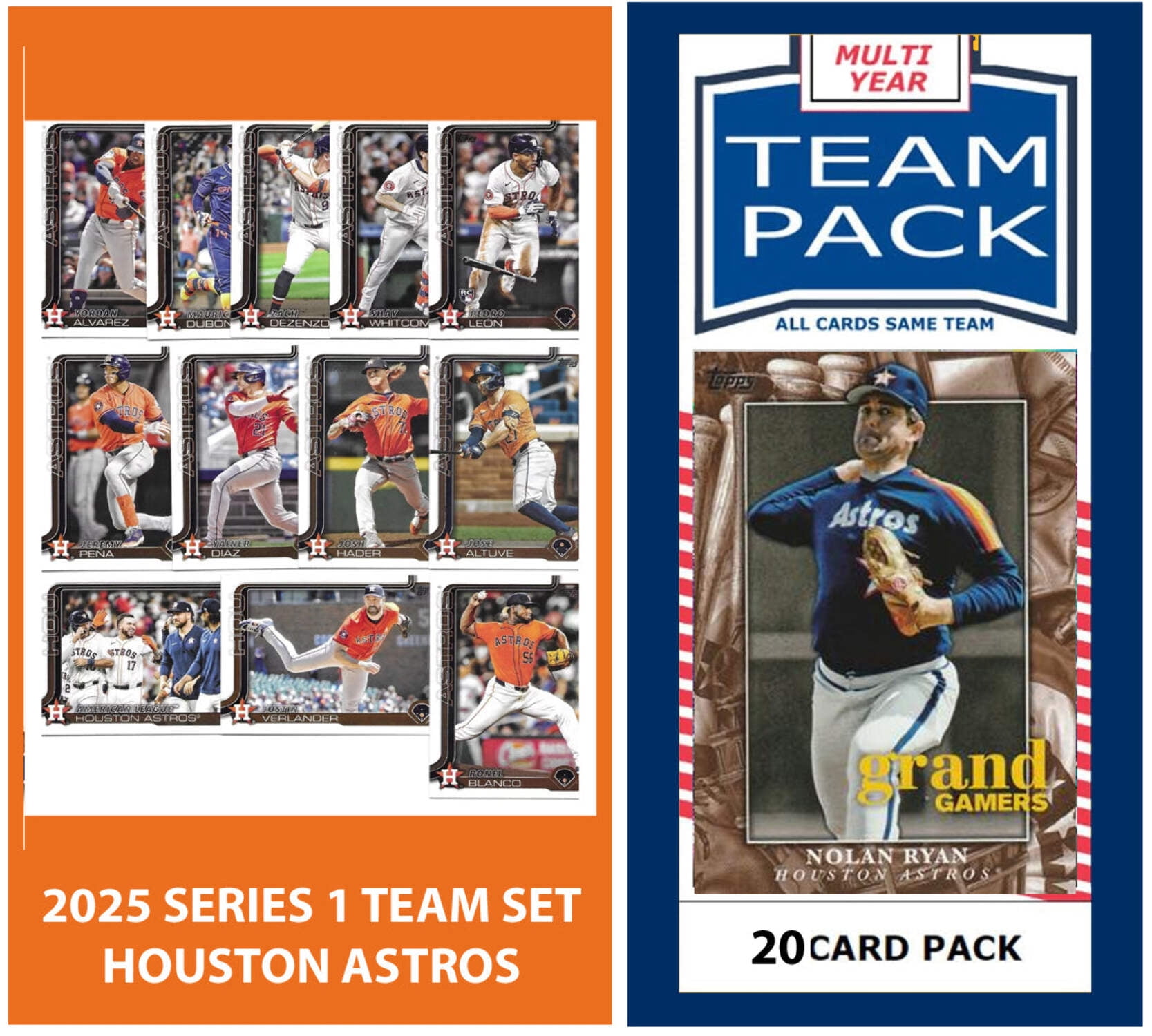 Astros Multiyear 20 Card Pack Bagwell + 2025 Topps Series 1 Team Set ...