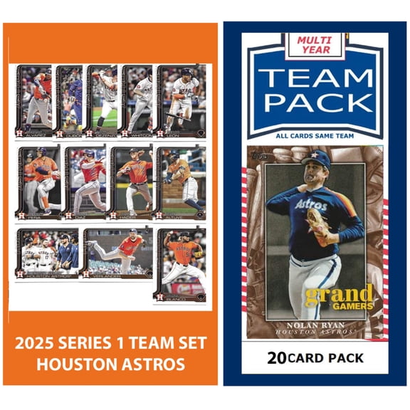 Astros Multiyear 20 Card Pack Bagwell + 2025 Topps Series 1 Team Set