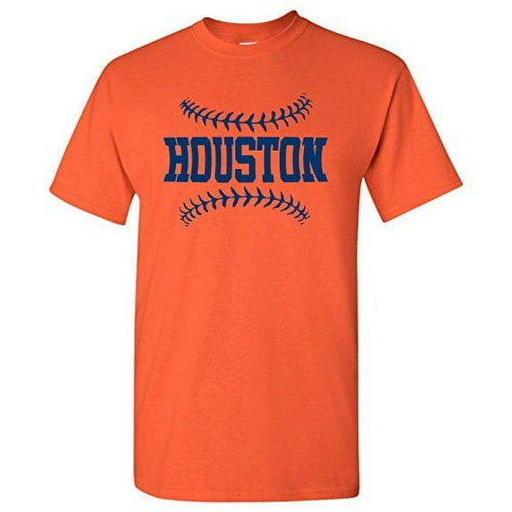 Houston Baseball Laces - Pitcher, Team Sport Graphic T-Shirt - Medium - Orange