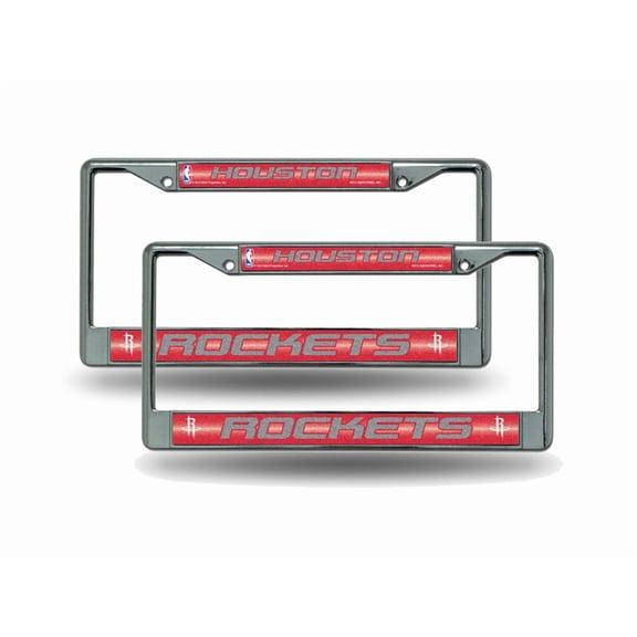 Houston Basketball Rockets Chrome Metal (2) Sparkly Sparkly Glitter Bling Look Look License Plate Frame Set