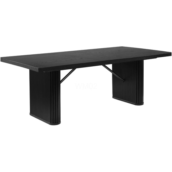 Houston Black Rectangular Dining Table with Double Pedestal Base for 6, Modern Wood Table for Dining Room