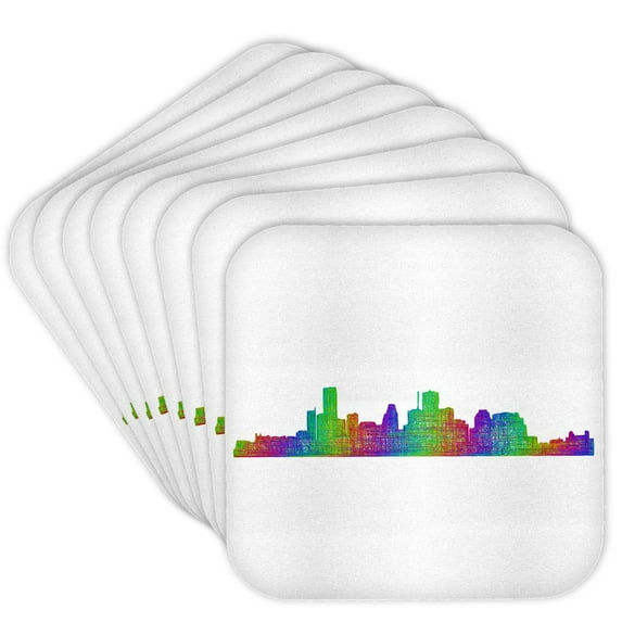 3drose, Houston City Skyline - Multicolor Line Art, Set of 8 Coasters - Soft