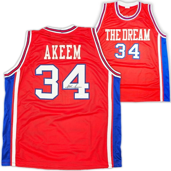 Houston Cougars Hakeem Olajuwon Autographed Red Jersey JSA 215697