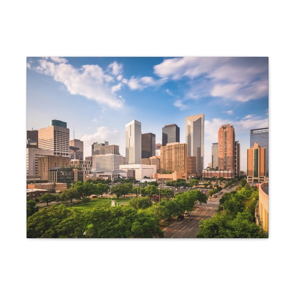 Houston Daytime Skyline Canvas Artwork Breathtaking Stunning Cityscape for Home Decor Ready to Hang