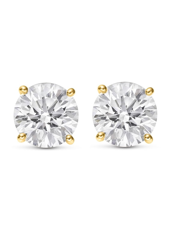 0.25 to 6 Carat Total Weight Round Diamond Stud Earrings for Women 4 Prong Push Back (H-I Color SI2-I1 Clarity) 14K Yellow Gold 0.25 Carat