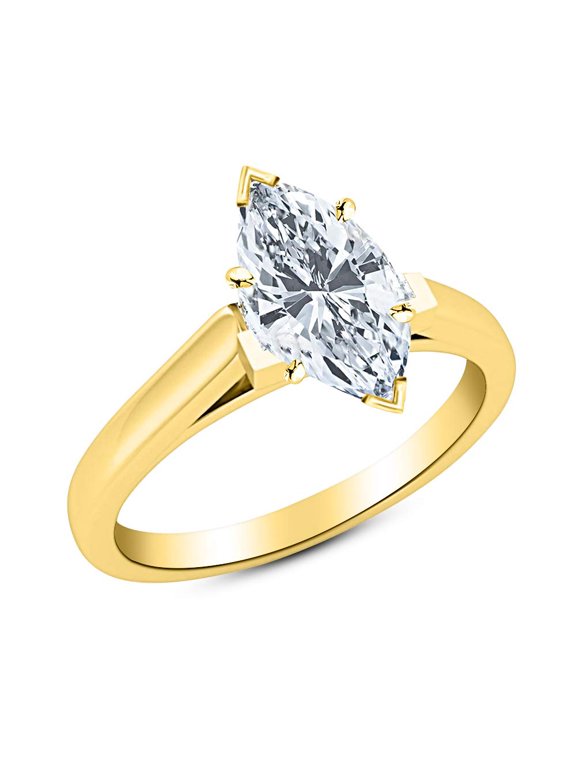 0.37 Carat Marquise Cut Cathedral Solitaire Diamond Engagement Ring (G Color SI1 Clarity) 14K Yellow Gold Size: 5