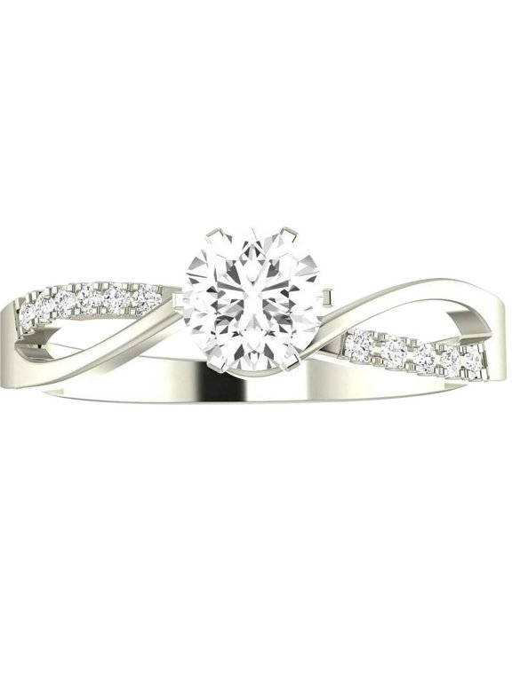 0.45 Carat Round Elegant Twisting Split Shank Diamond Engagement Ring (I-J Color, I1 Clarity Center Stones) White Gold 0.5 Carat Lab Grown Size: 5.5