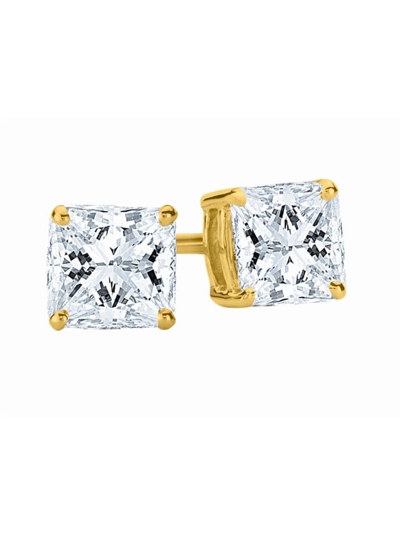 0.5 to 10 Carat LAB GROWN Princess Cut Diamond Stud Earrings for Women 4 Prong Screw Back Value Collection (G-H Color, SI1-SI2 Clarity) 14K Yellow Gold 0.5 Carat