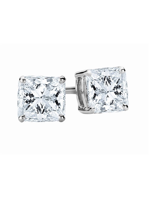 0.5 to 10 Carat LAB GROWN Princess Cut Diamond Stud Earrings for Women 4 Prong Screw Back Value Collection (G-H Color, SI1-SI2 Clarity) 14K White Gold 0.5 Carat