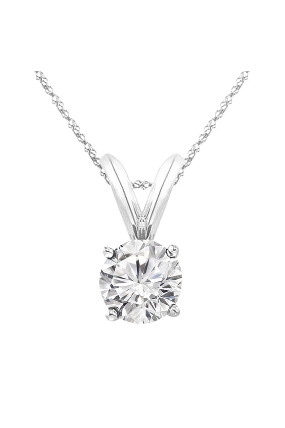 0.5-10 Carat Lab Grown Diamond Solitaire Pendant Necklace, Round Cut Solitaire, 4-Prong Setting, Jewelry for Women (E-F, VS) Platinum 0.75 Carats 18" Silver Chain