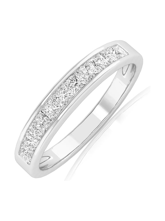 0.5 to 4 Carat LAB GROWN Princess Cut Channel Set Women's Diamond Wedding Band Ring (E-F Color VS1-VS2 Clarity) Platinum 0.5 Carat Size-4