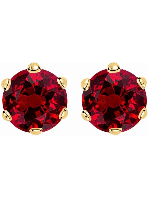 0.5-4 Carat Total Weight Ruby Stud Earrings 6 Prong Push Back for Women 14K Yellow Gold 0.5 Carat