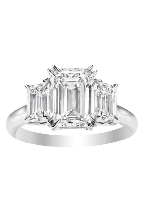 0.5 to 5 Carat 14K White Gold IGI Certified LAB Grown Diamond 3 Stone Engagement Ring (D-E Color, VS1-VS2 Clarity) Emerald Shape 0.5 Carat Size-4