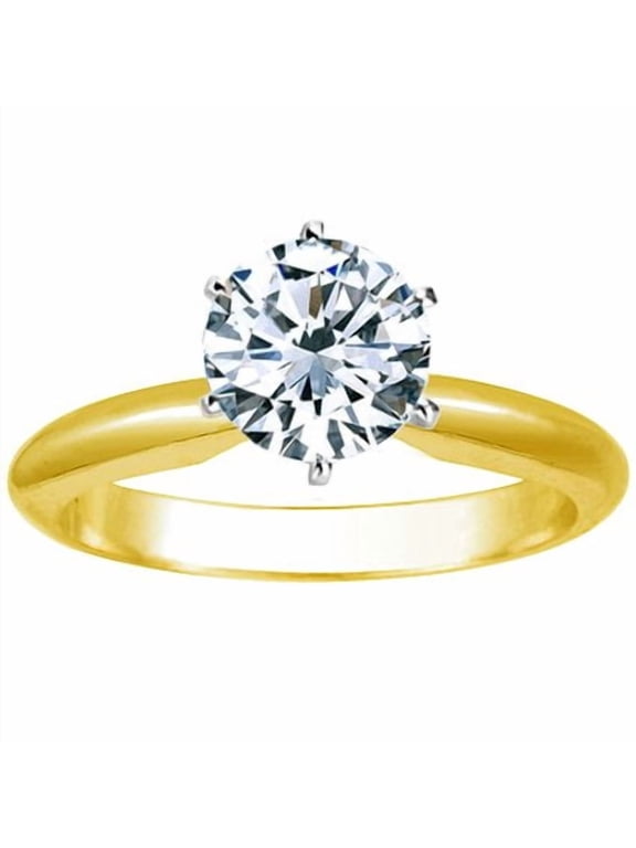 0.5 Carat 18K Yellow Gold Round Cut Diamond Solitaire Engagement Ring 6 Prong Cut (Color G-H, Clarity I2) Size: 6
