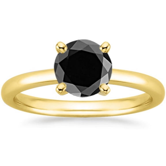 Houston Diamond District 0.5 to 10 Carat 14K Yellow Gold Round Black Diamond Ring (AAA Quality) 0.50 Carat Size: 4