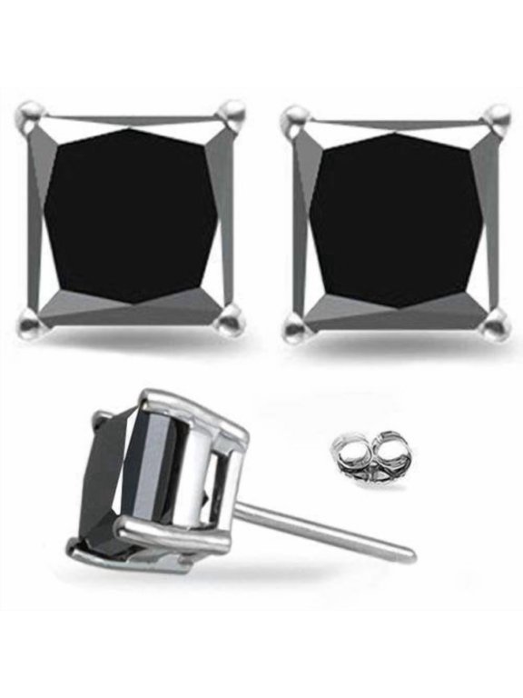 0.5 to 10 Carat Black Diamond Stud Earrings for Women 3 Prong Screw Back 14K White Gold 0.50 Carat Princess Cut
