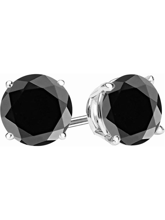 0.5 to 10 Carat Black Diamond Stud Earrings for Women 4 Prong Push Back 14K White Gold 1.51 Carat