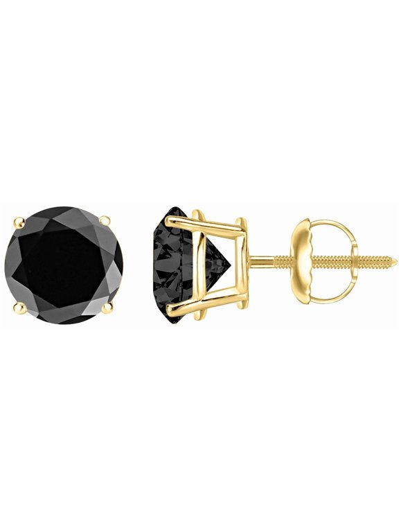 0.5 to 10 Carat Total Weight Black Diamond Stud Earrings for Women 4 Prong Screw Back Yellow Gold 0.5 Carat