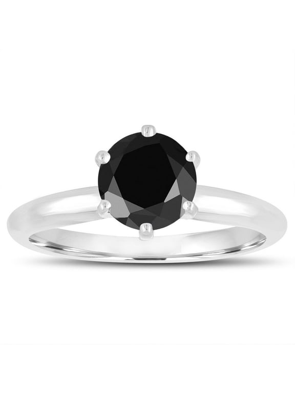 0.5 to 10 Carat Total Weight Round 14K White Gold Round Black Diamond Ring (AAA Quality) 0.5 Carat Size-7