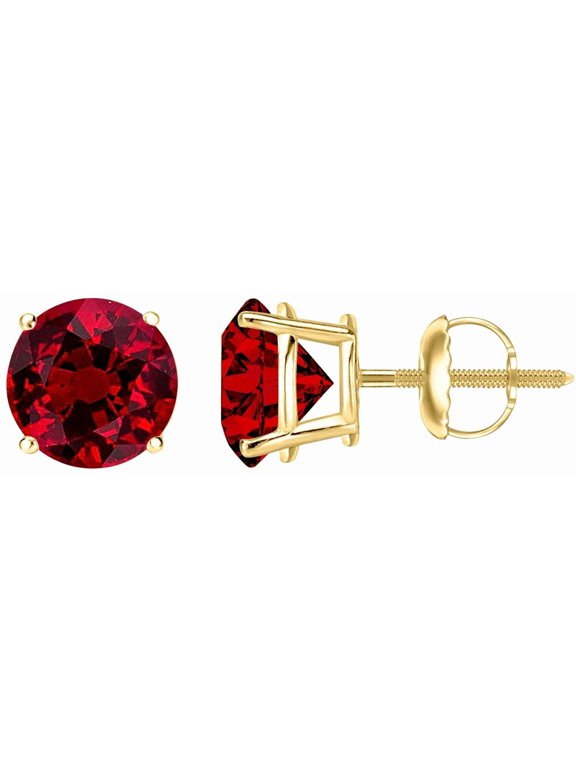 0.5 to 10 Carat Total Weight Ruby Stud Earrings 4 Prong Screw Back for Women Yellow Gold 0.5 Carat