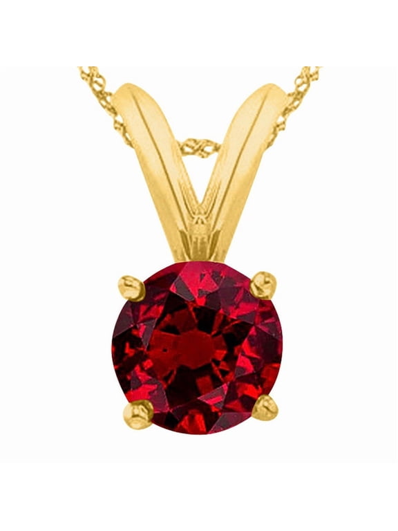 0.5 to 3 Carat Round Ruby 4 Prong Pendant Necklace (AAA Quality) W/ 16" Gold Chain 14K Yellow Gold 2.51 Carat