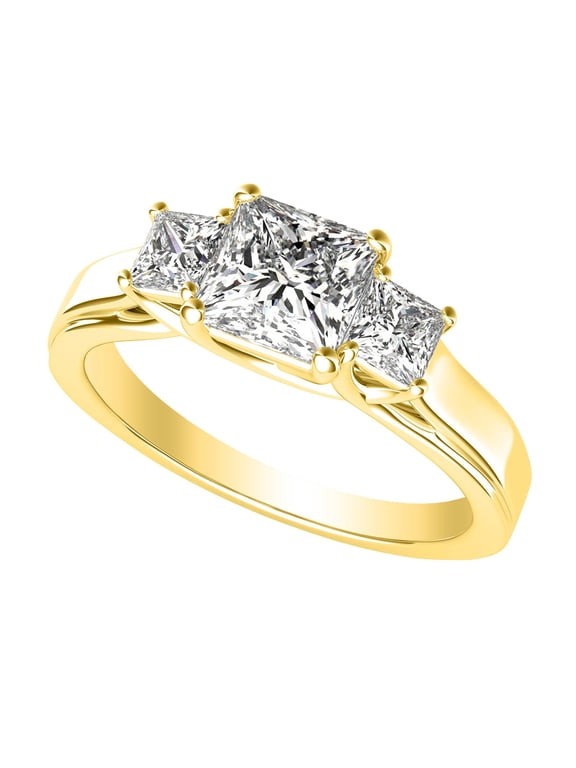 0.5 to 4 Carat 3 Three Stone Princess Diamond Engagement Ring 14K Yellow Gold (I-J Color Value) 0.5 Carat Size-5.5