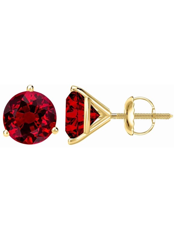 0.5 to 4 Carat Total Weight Ruby Solitaire Stud Earrings 3 Prong Screw Back for Women 14K Yellow Gold 0.5 Carat